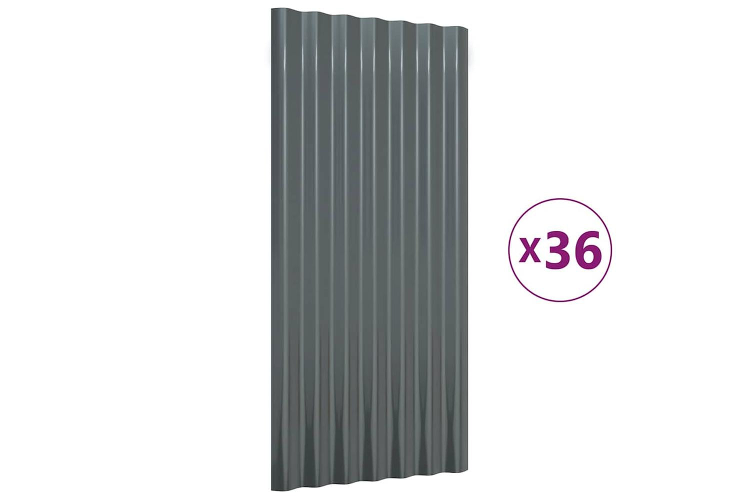 vidaXL 319141 Roof Panels 36 Pcs Powder-coated Steel Anthracite 80x36cm