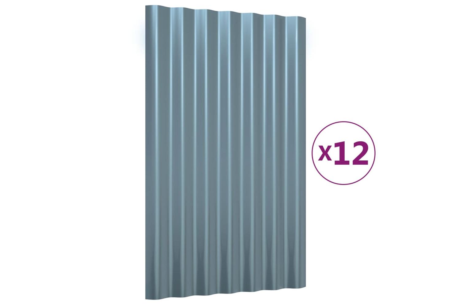 vidaXL 319124 Roof Panels 12 Pcs Powder-coated Steel Grey 60x36cm