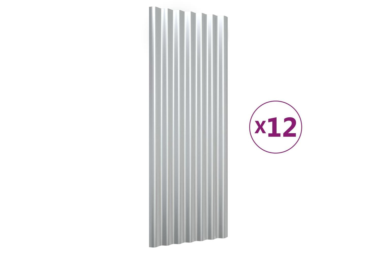 vidaXL 319146 Roof Panels 12 Pcs Powder-coated Steel Silver 100x36cm