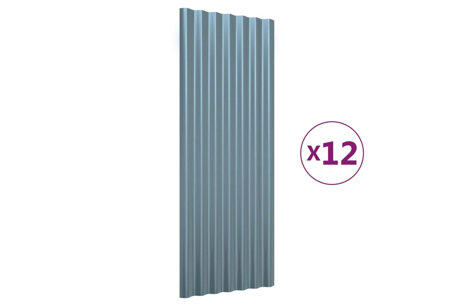 vidaXL 319143 Roof Panels 12 Pcs Powder-coated Steel Grey 100x36cm