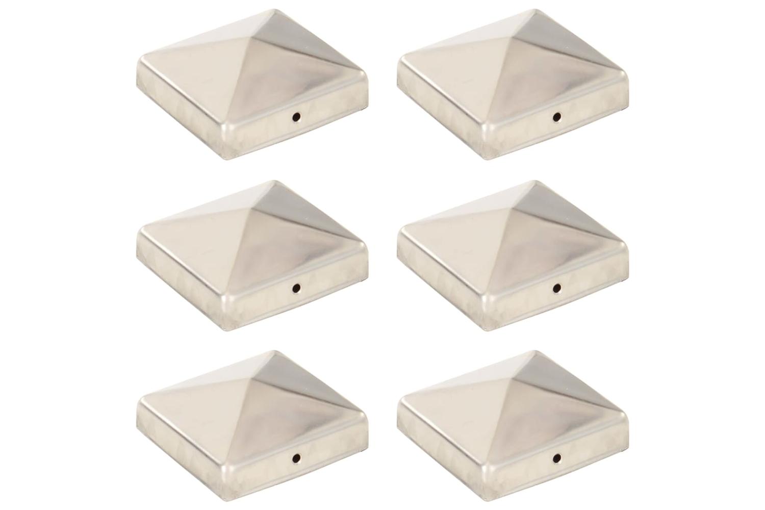 vidaXL 145486 Pyramid Fence Post Caps 6 Pcs Stainless Steel 81x81mm-2