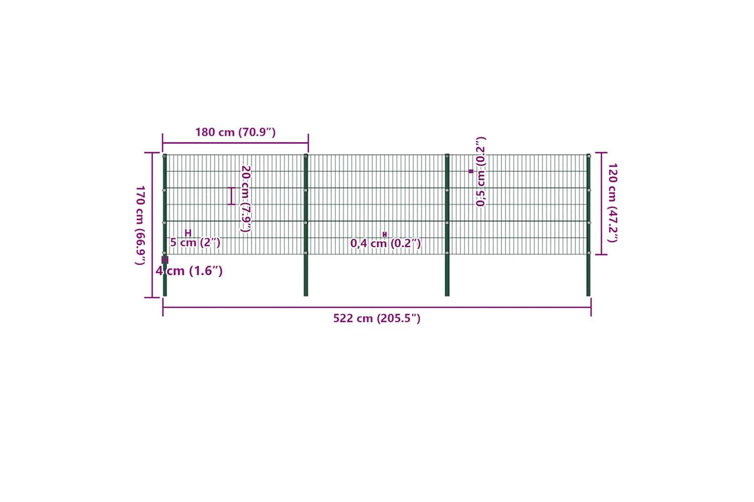 Vidaxl 278663 Fence Panel With Posts Iron 5.1x1.2 M Green-6