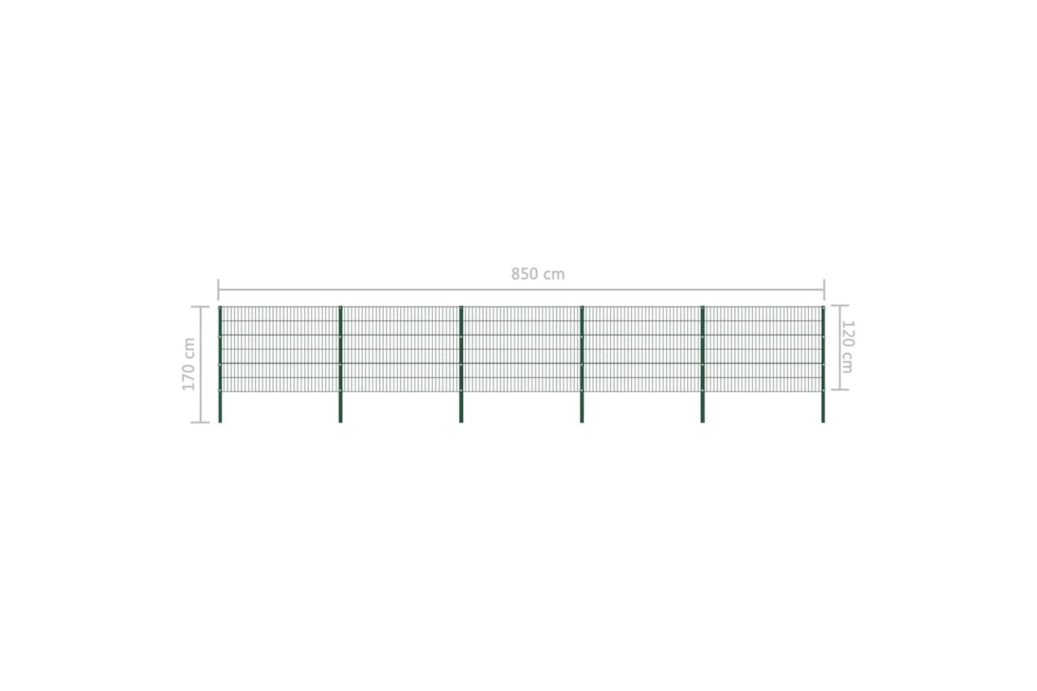Vidaxl 278665 Fence Panel With Posts Iron 8.5x1.2 M Green-2