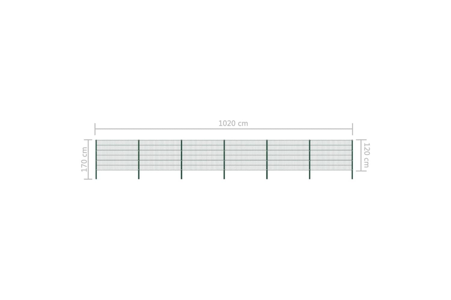 Vidaxl 278666 Fence Panel With Posts Iron 10.2x1.2 M Green-2