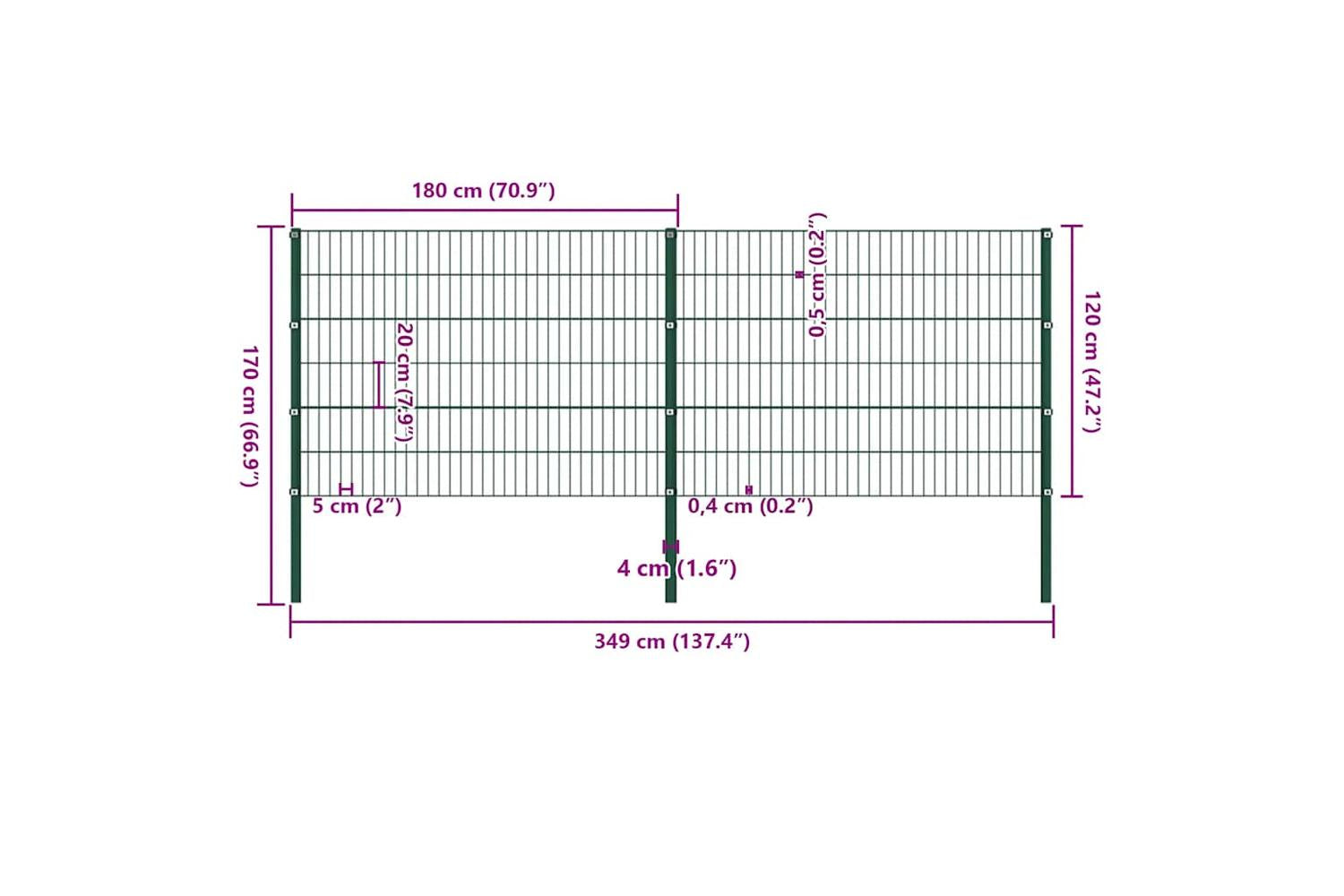 Vidaxl 278662 Fence Panel With Posts Iron 3.4x1.2 M Green-6