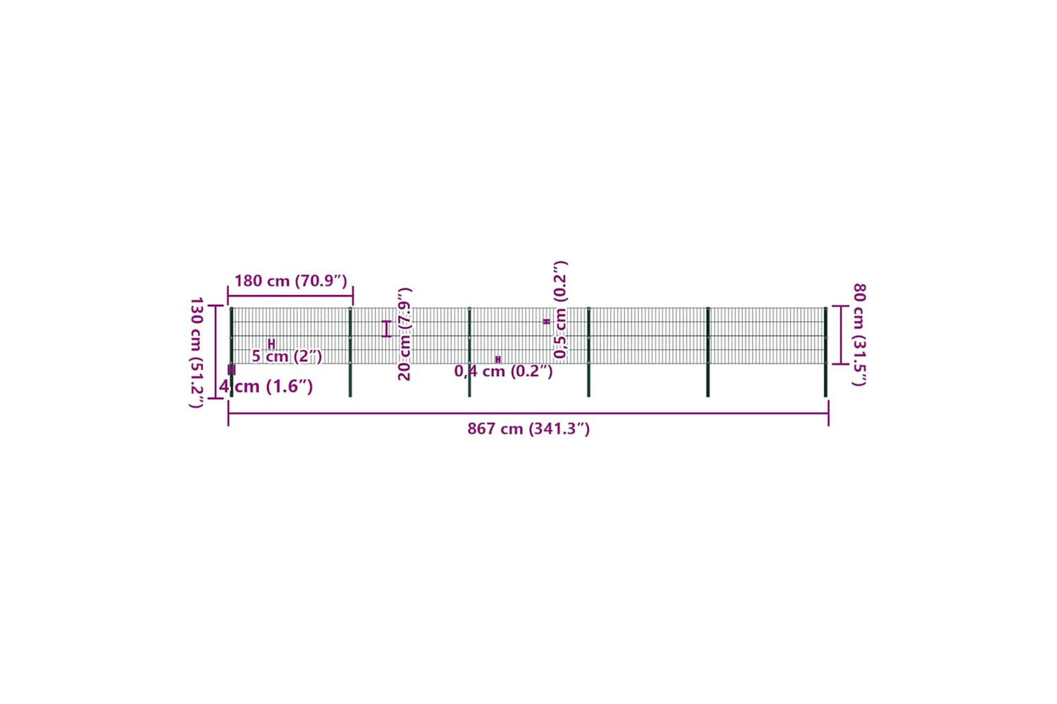 Vidaxl 278608 Fence Panel With Posts Iron 8.5x0.8 M Green-6