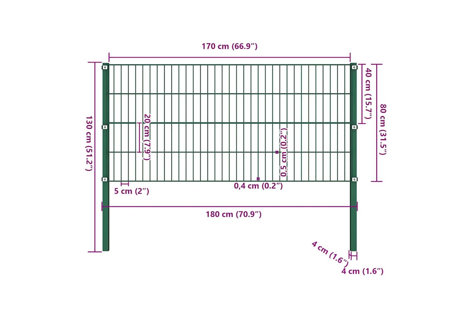 Vidaxl 144933 Fence Panel With Posts Iron 1.7x0.8 M Green-5
