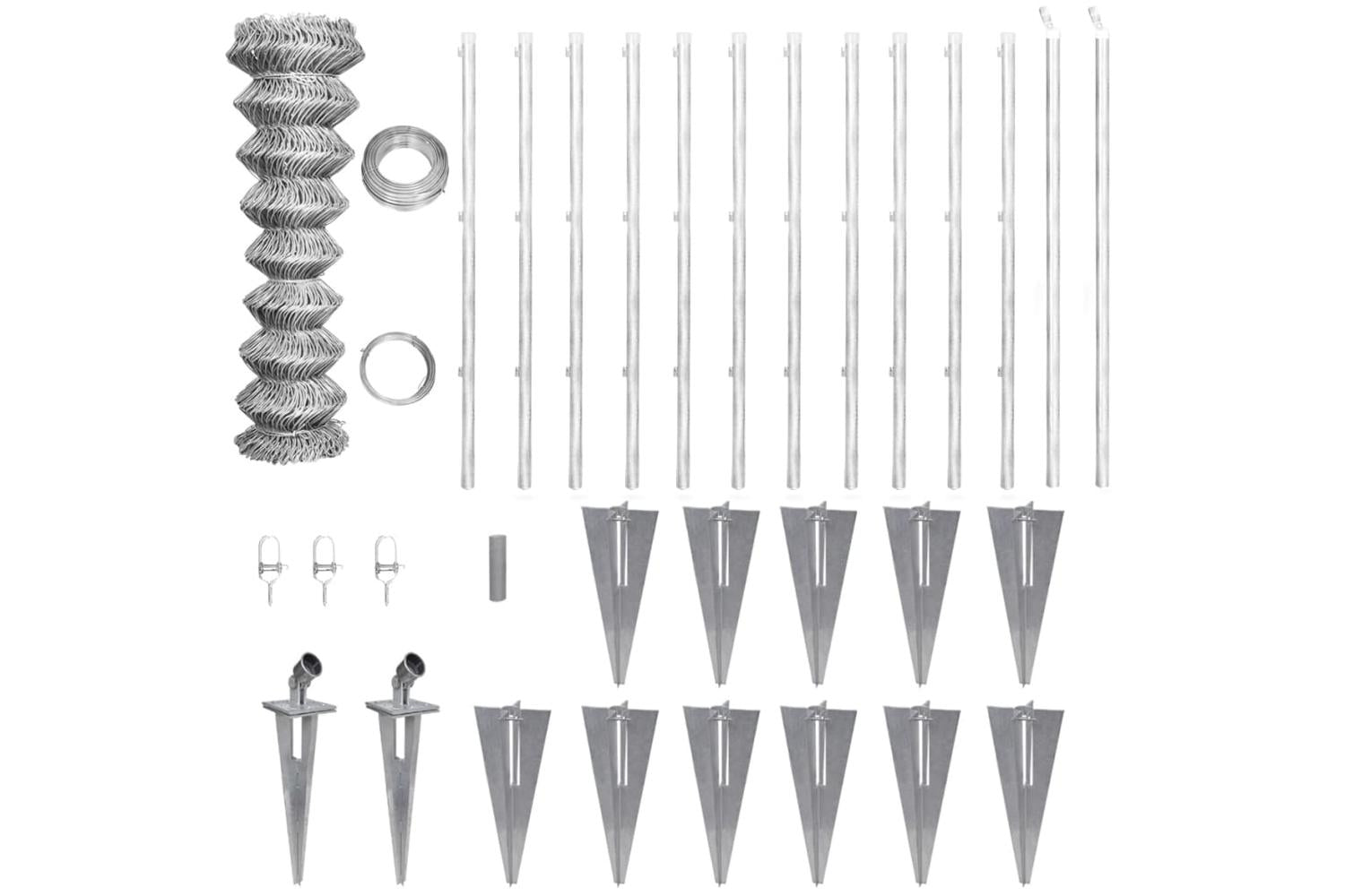 Vidaxl 141506 Chain Link Fence With Posts Spike Galvanised Steel 25x0.8 M