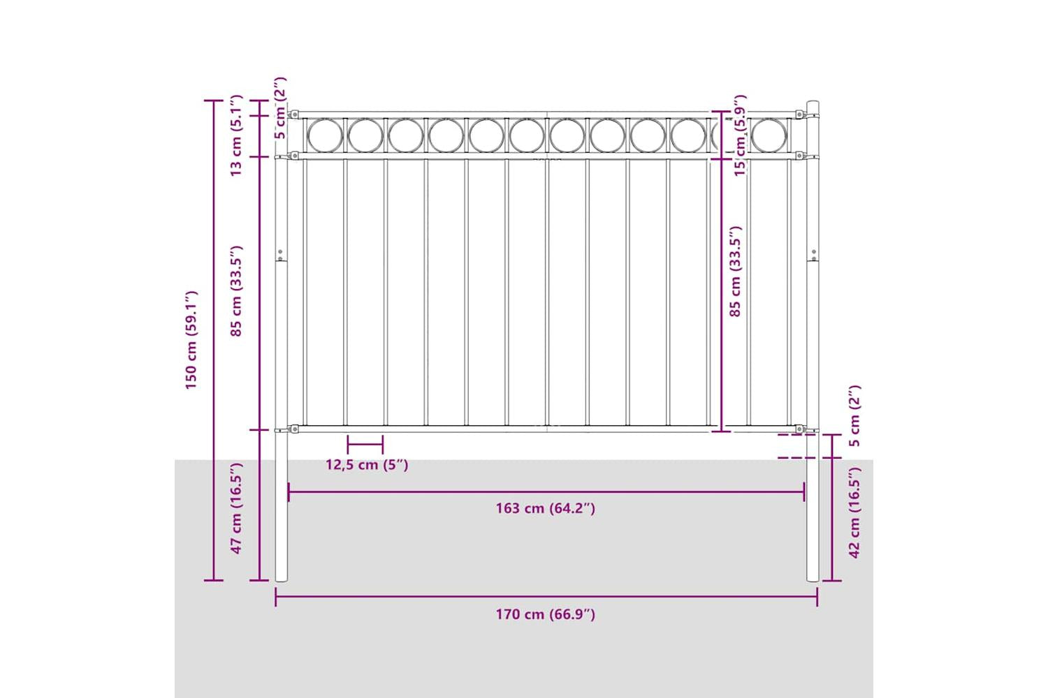 Vidaxl 146313 Garden Fence Steel 1.7x1 M Black-5