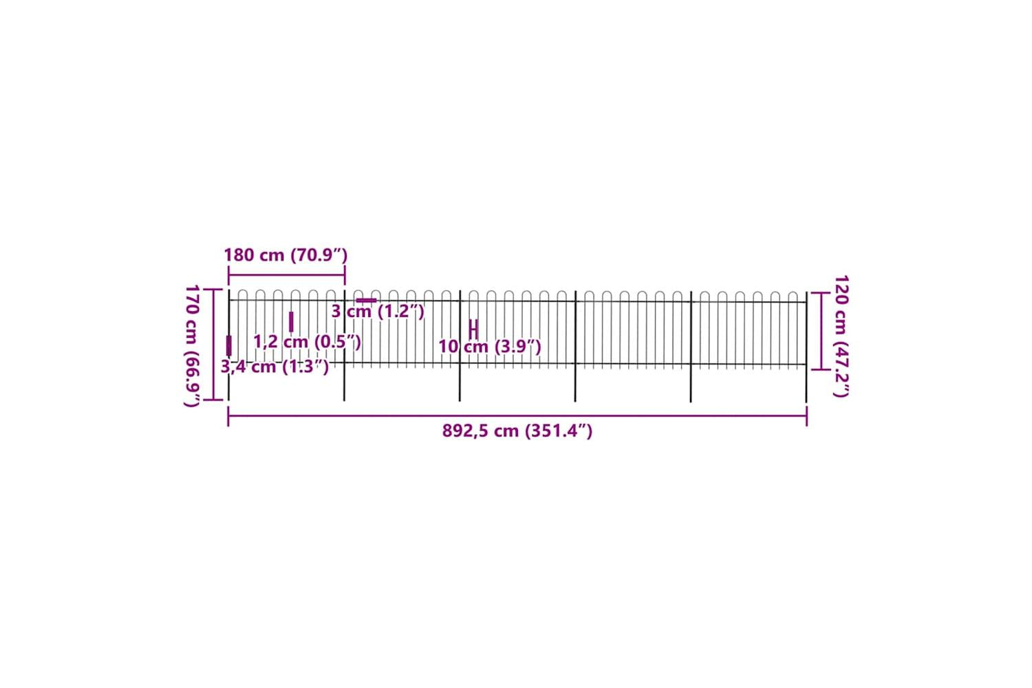 Vidaxl 277669 Garden Fence With Hoop Top Steel 8.5x1.2 M Black-5