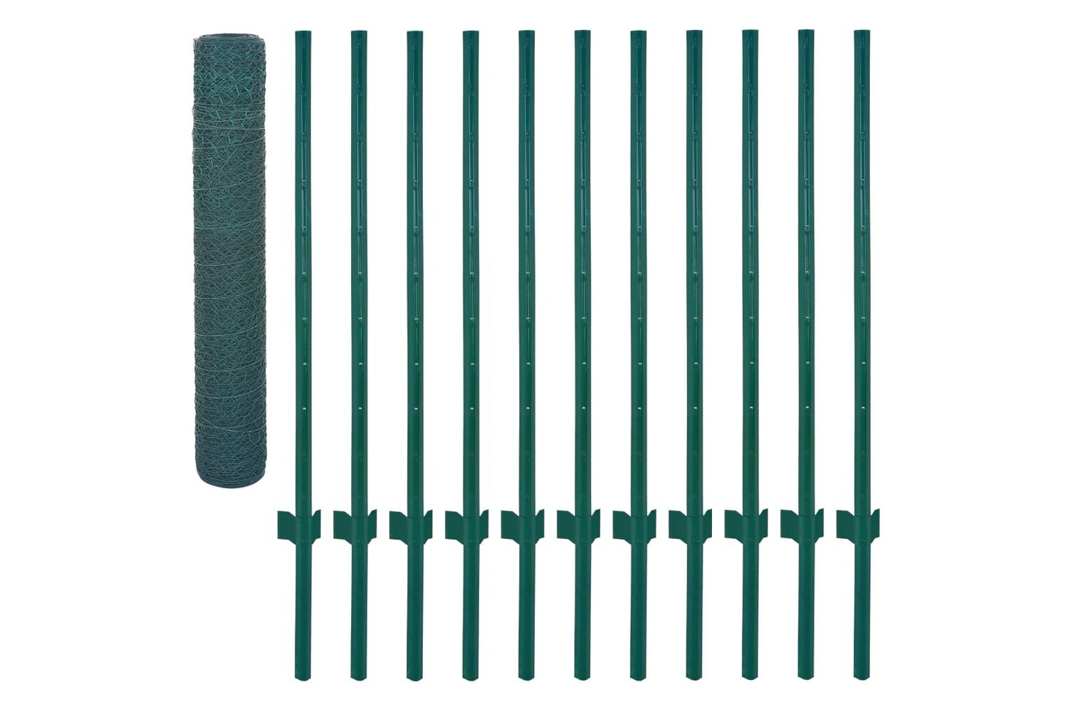 Vidaxl 144610 Wire Mesh Fence With Posts Steel 25x1 M Green-3