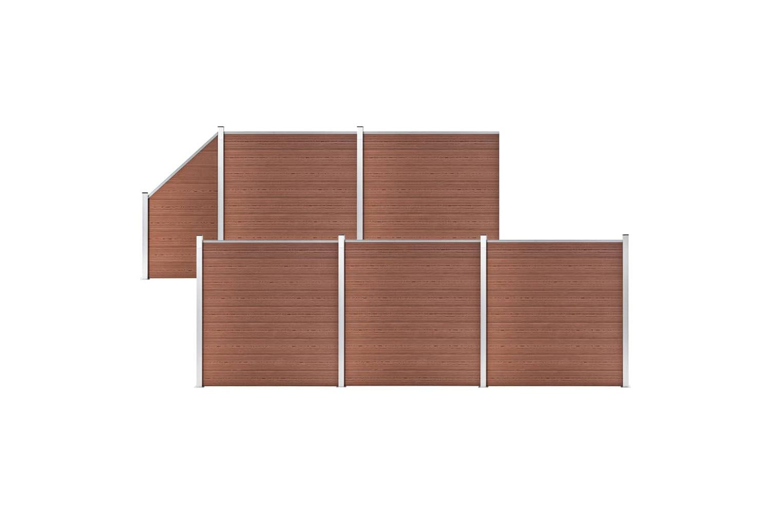 vidaXL 3053219 Wpc Fence Set 5 Square + 1 Slanted 965x186cm Brown-2