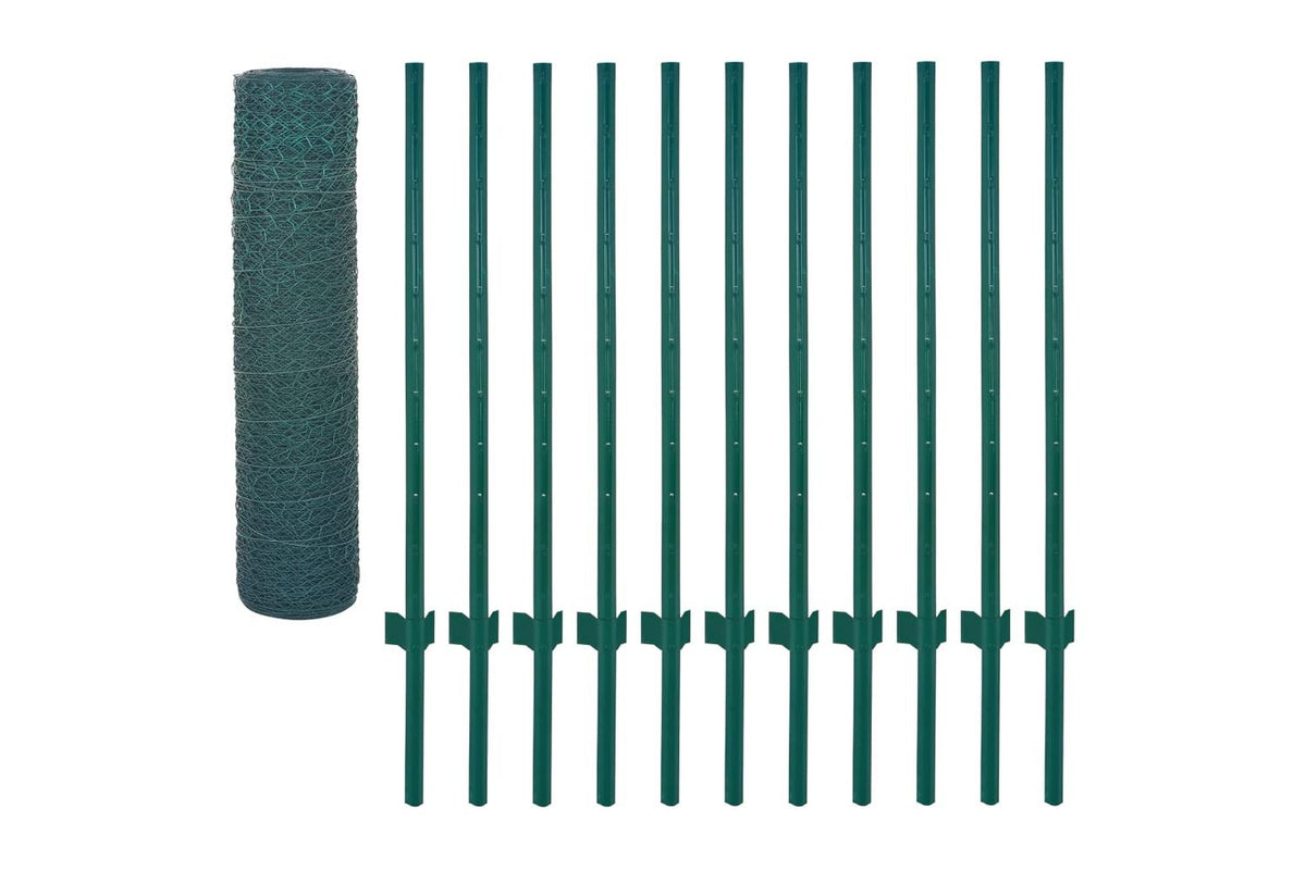 Vidaxl 144613 Wire Mesh Fence With Posts Steel 25x0.5 M Green-3
