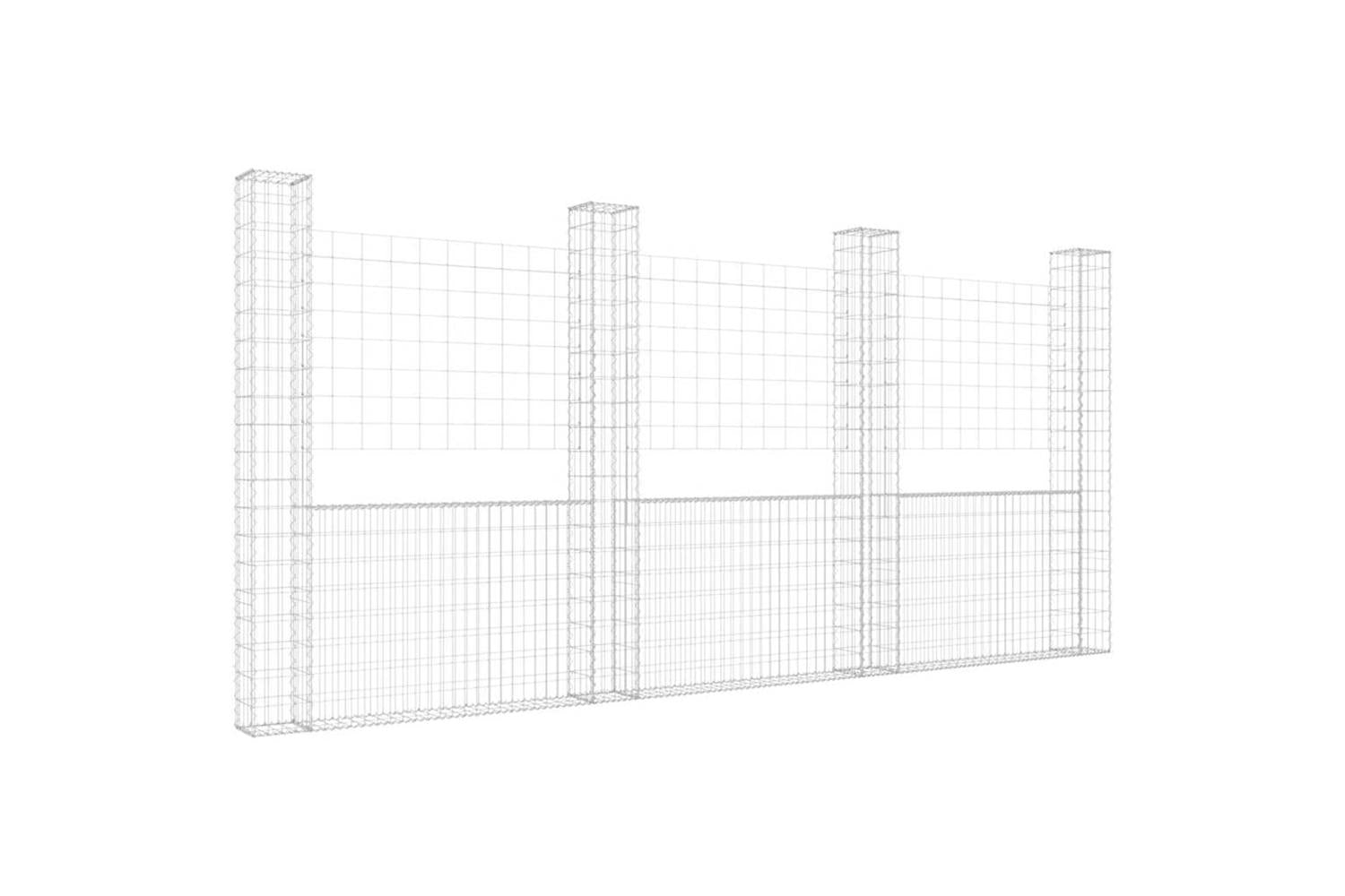 vidaXL 151291 U-shape Gabion Basket With 4 Posts Iron 380x20x200cm-2