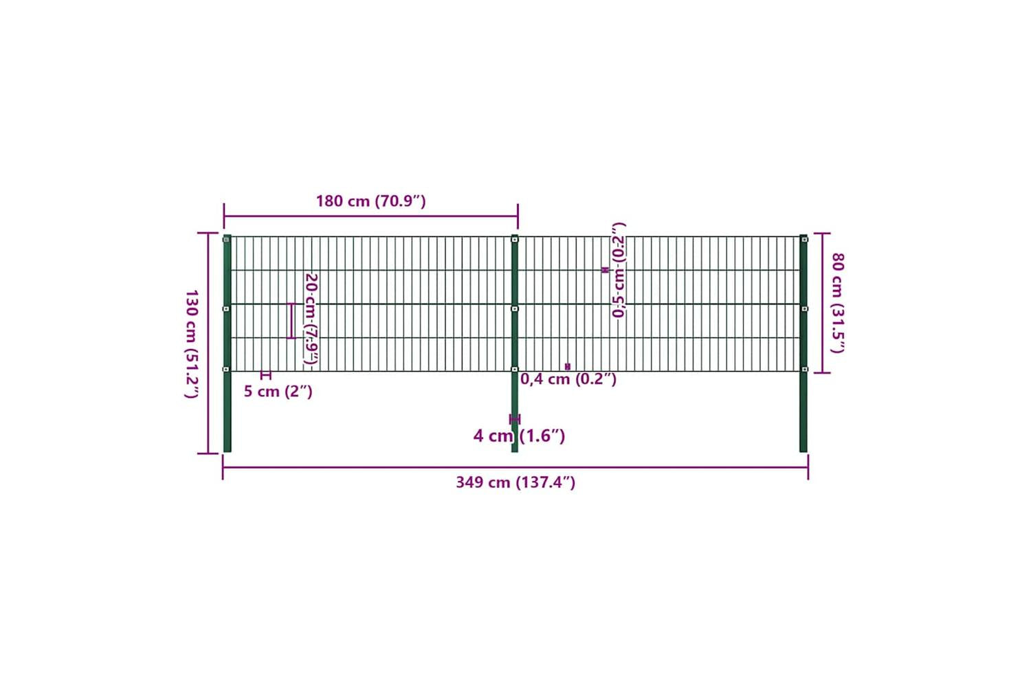 Vidaxl 278605 Fence Panel With Posts Iron 3.4x0.8 M Green-5