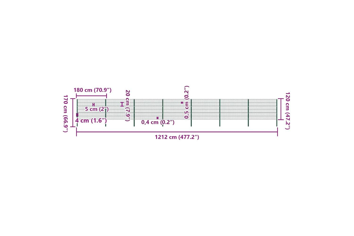 Vidaxl 278667 Fence Panel With Posts Iron 11.9x1.2 M Green-5