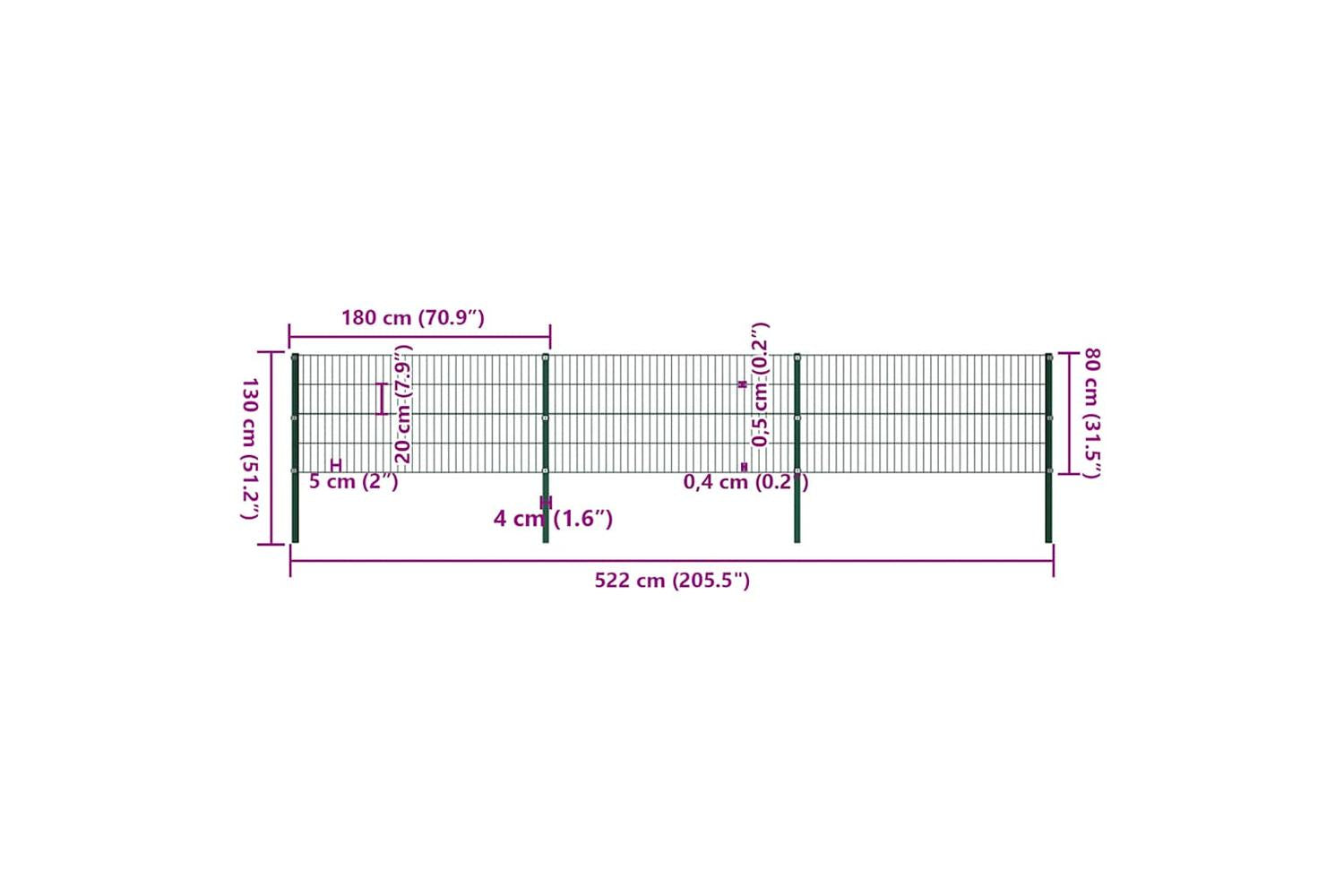 Vidaxl 278606 Fence Panel With Posts Iron 5.1x0.8 M Green-5