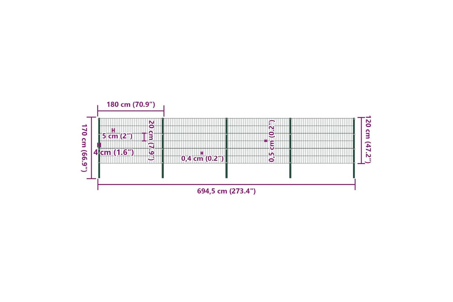 Vidaxl 278664 Fence Panel With Posts Iron 6.8x1.2 M Green-5