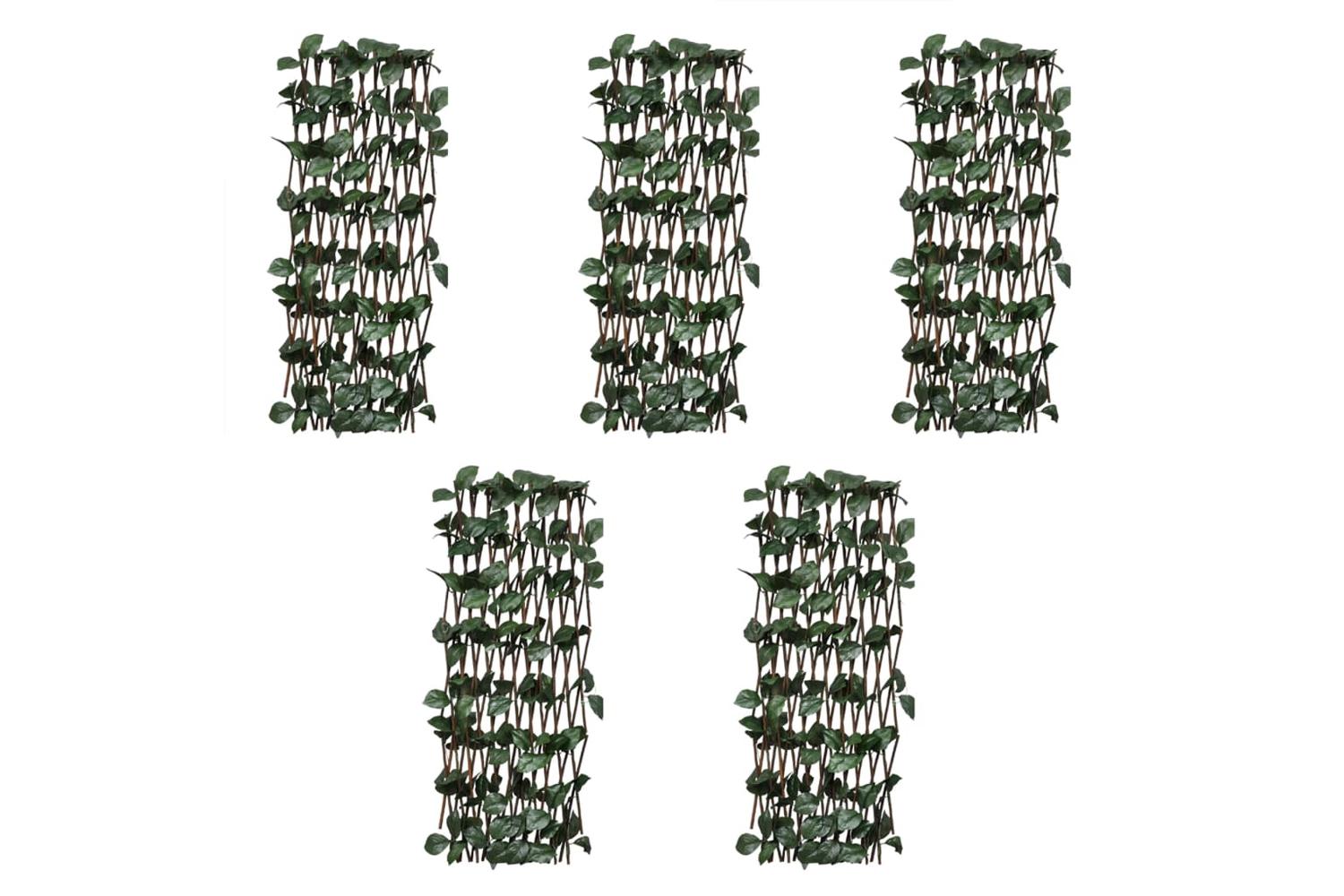 vidaXL 147751 Willow Trellis Fences 5 Pcs With Artificial Leaves 180x30cm