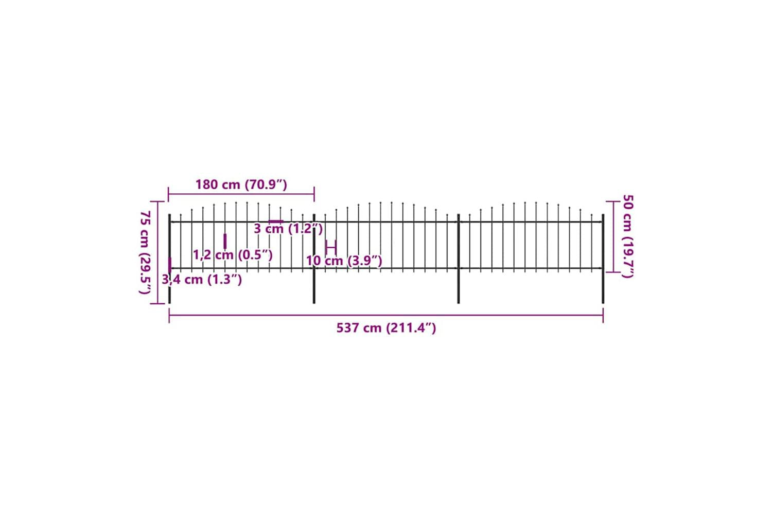 Vidaxl 277705 Garden Fence With Spear Top Steel (0.5-0.75)x5.1 M Black-5
