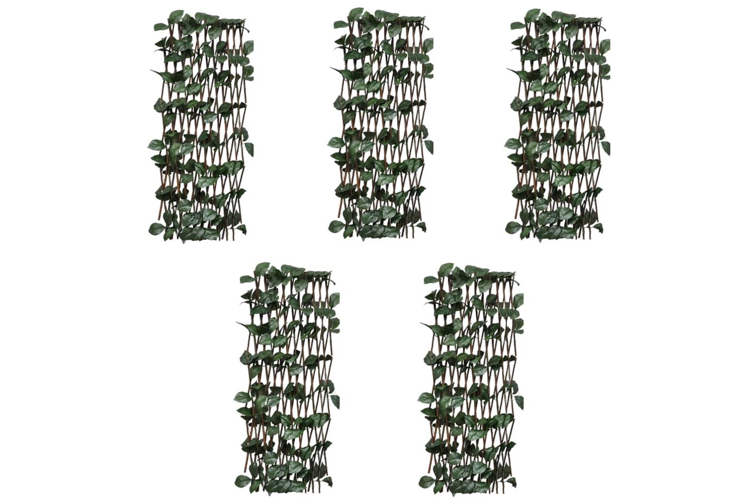vidaXL 147752 Willow Trellis Fences 5 Pcs With Artificial Leaves 180x60cm