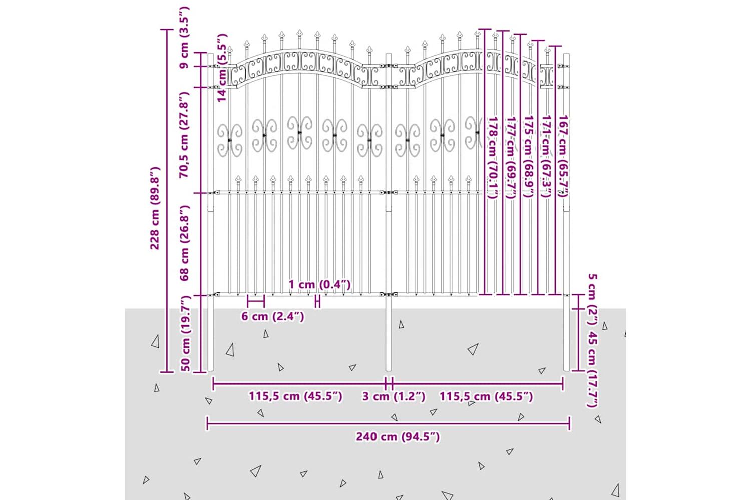 vidaXL 151088 Garden Fence With Spear Top Black 222cm Powder-coated Steel-6