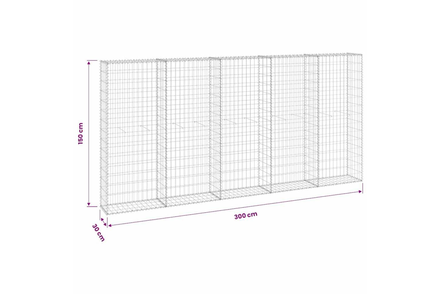 vidaXL 147822 Gabion Wall With Covers Galvanised Steel 300x30x150cm-6