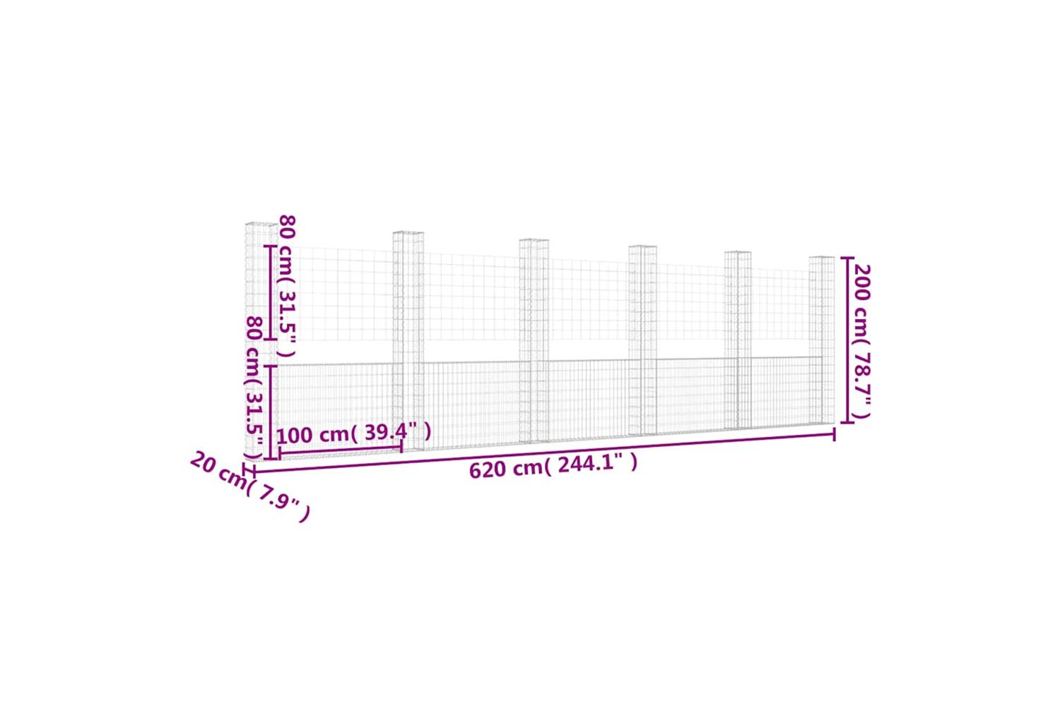 vidaXL 151293 U-shape Gabion Basket With 6 Posts Iron 620x20x200cm-6