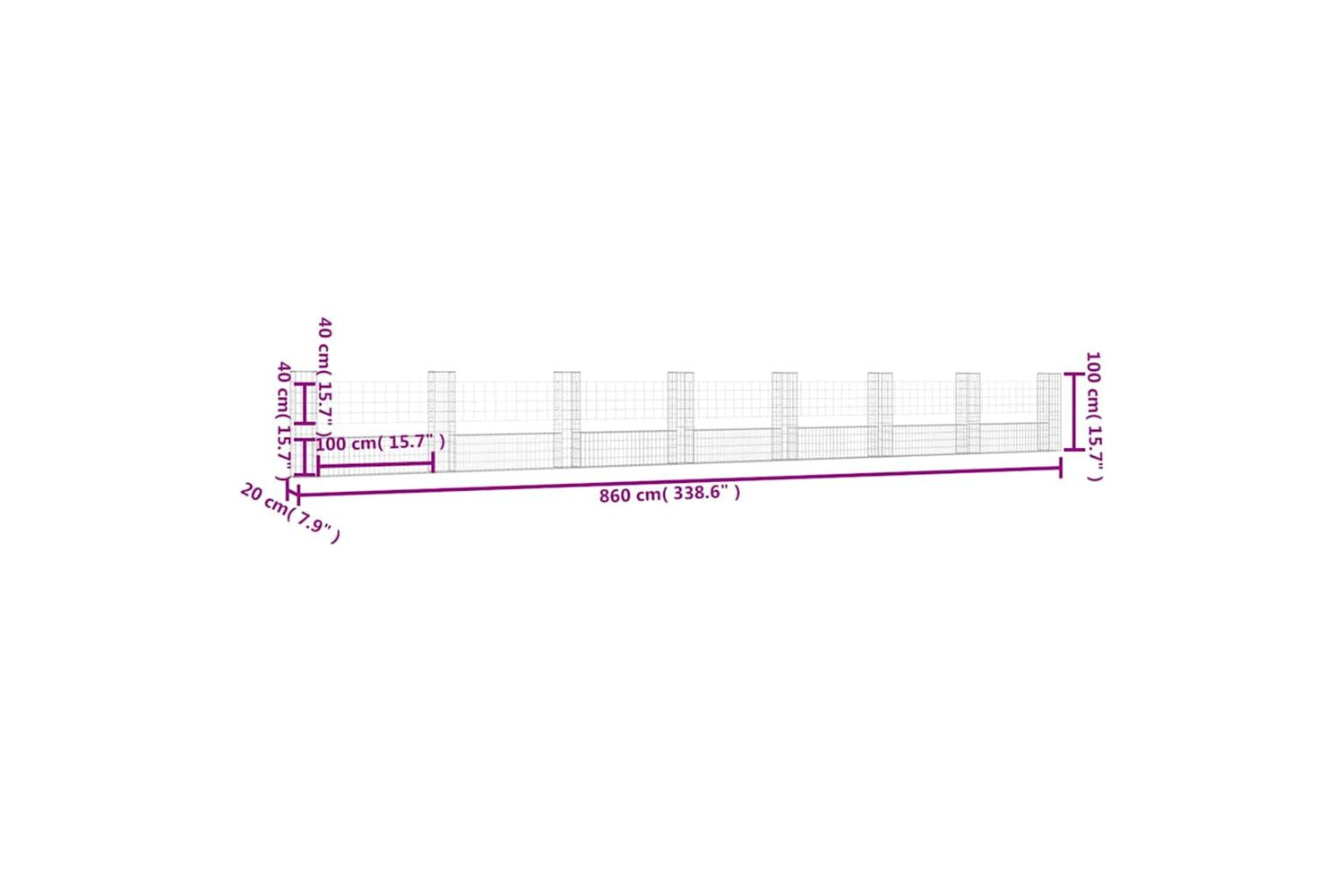 vidaXL 151281 U-shape Gabion Basket With 8 Posts Iron 860x20x100cm-6