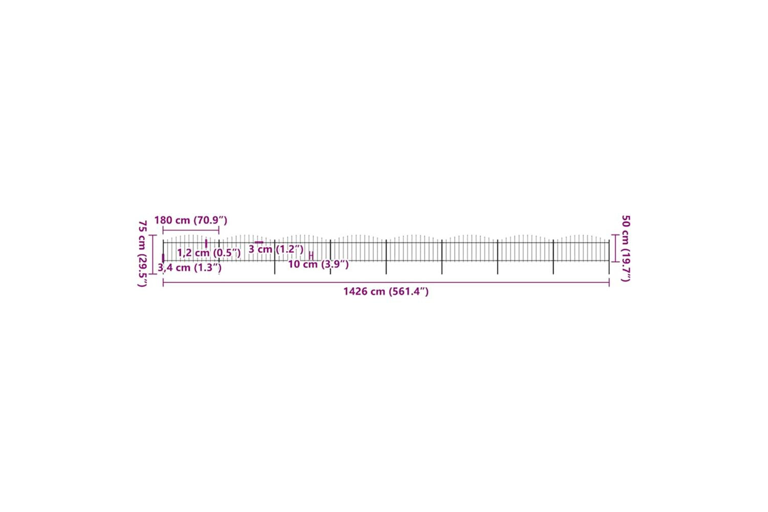 Vidaxl 277710 Garden Fence With Spear Top Steel (0.5-0.75)x13.6 M Black-5