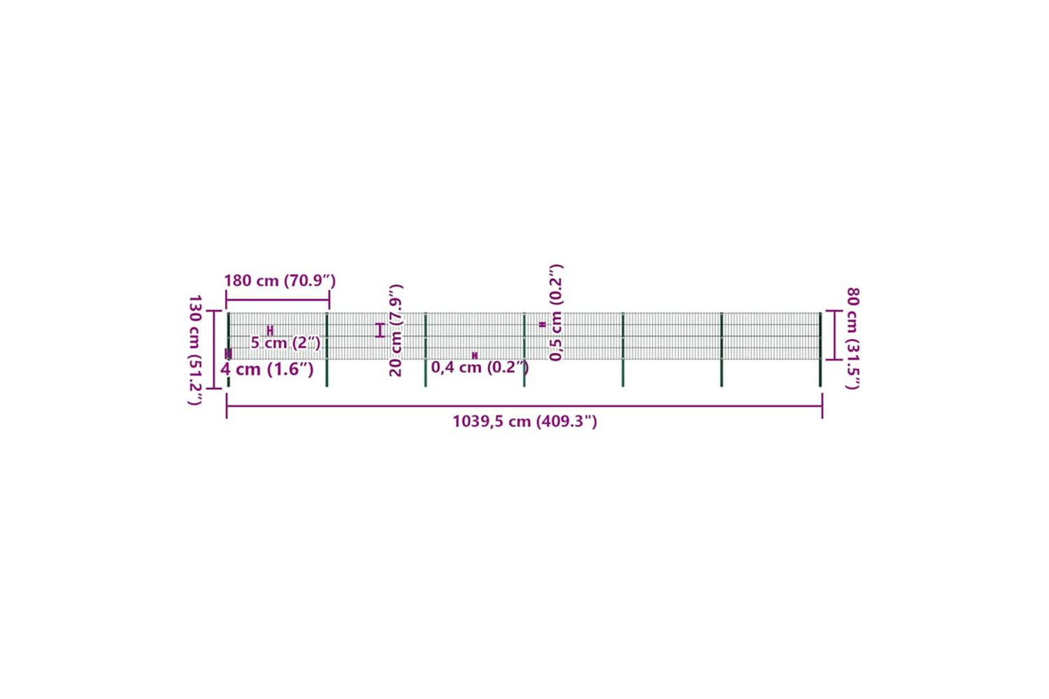 Vidaxl 278609 Fence Panel With Posts Iron 10.2x0.8 M Green-5