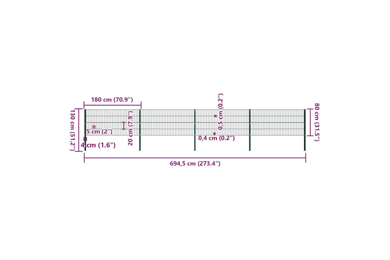 Vidaxl 278607 Fence Panel With Posts Iron 6.8x0.8 M Green-5