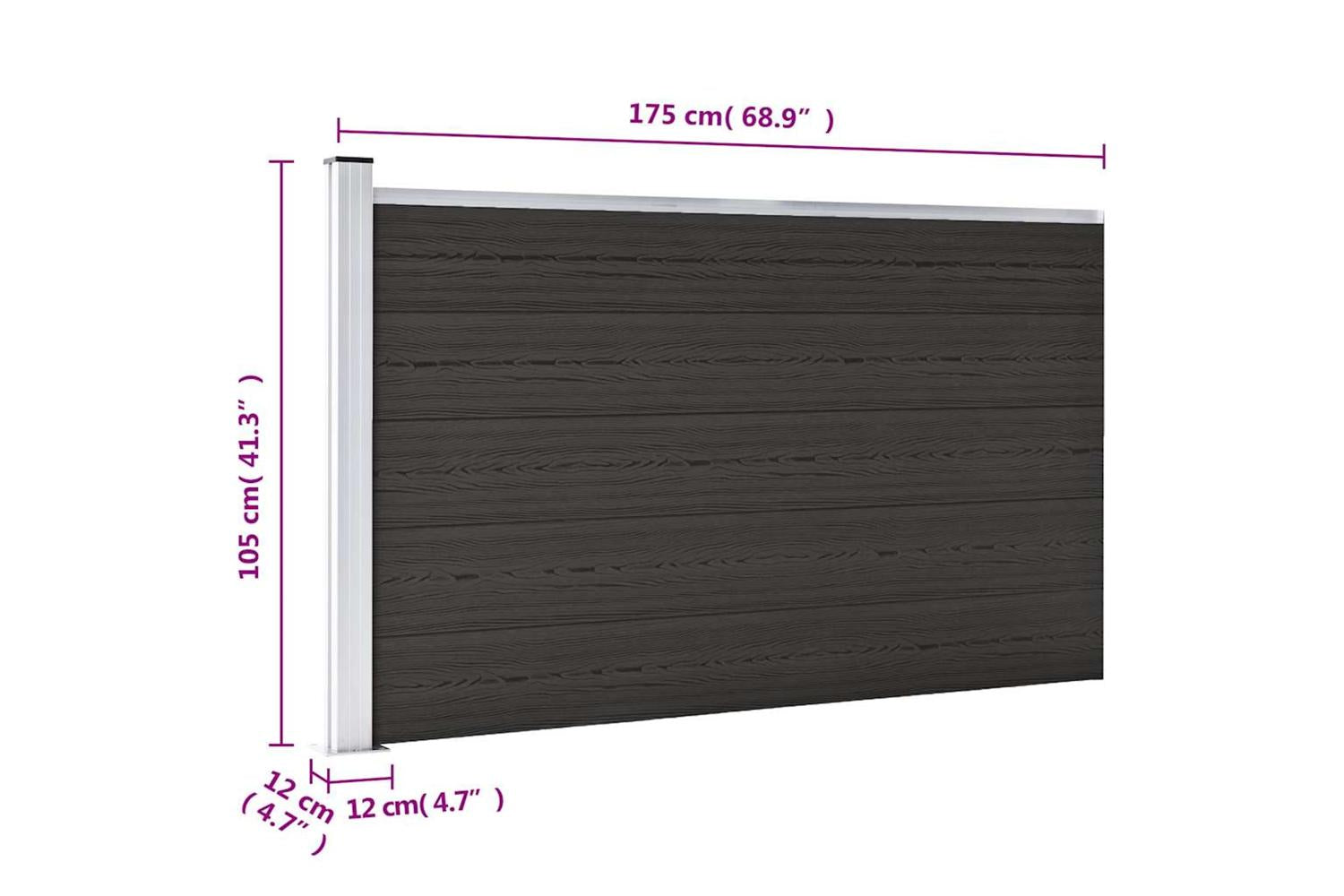vidaXL Fence Panel Wpc 175x105cm Black-9