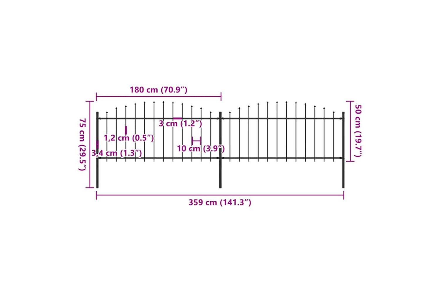 Vidaxl 277704 Garden Fence With Spear Top Steel (0.5-0.75)x3.4 M Black-5