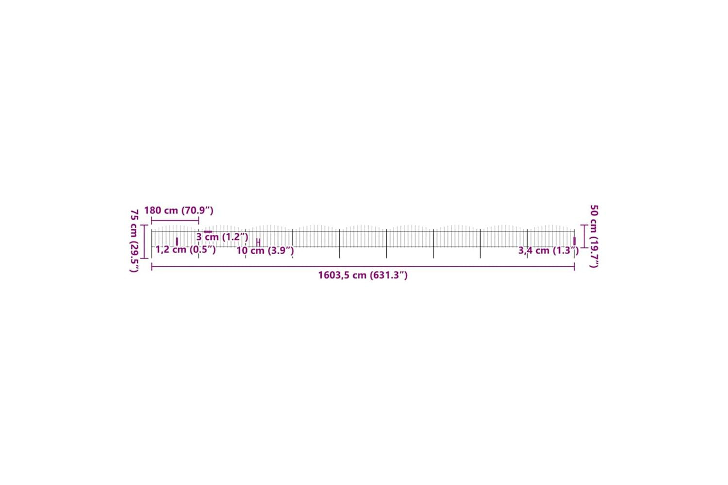Vidaxl 277711 Garden Fence With Spear Top Steel (0.5-0.75)x15.3 M Black-5