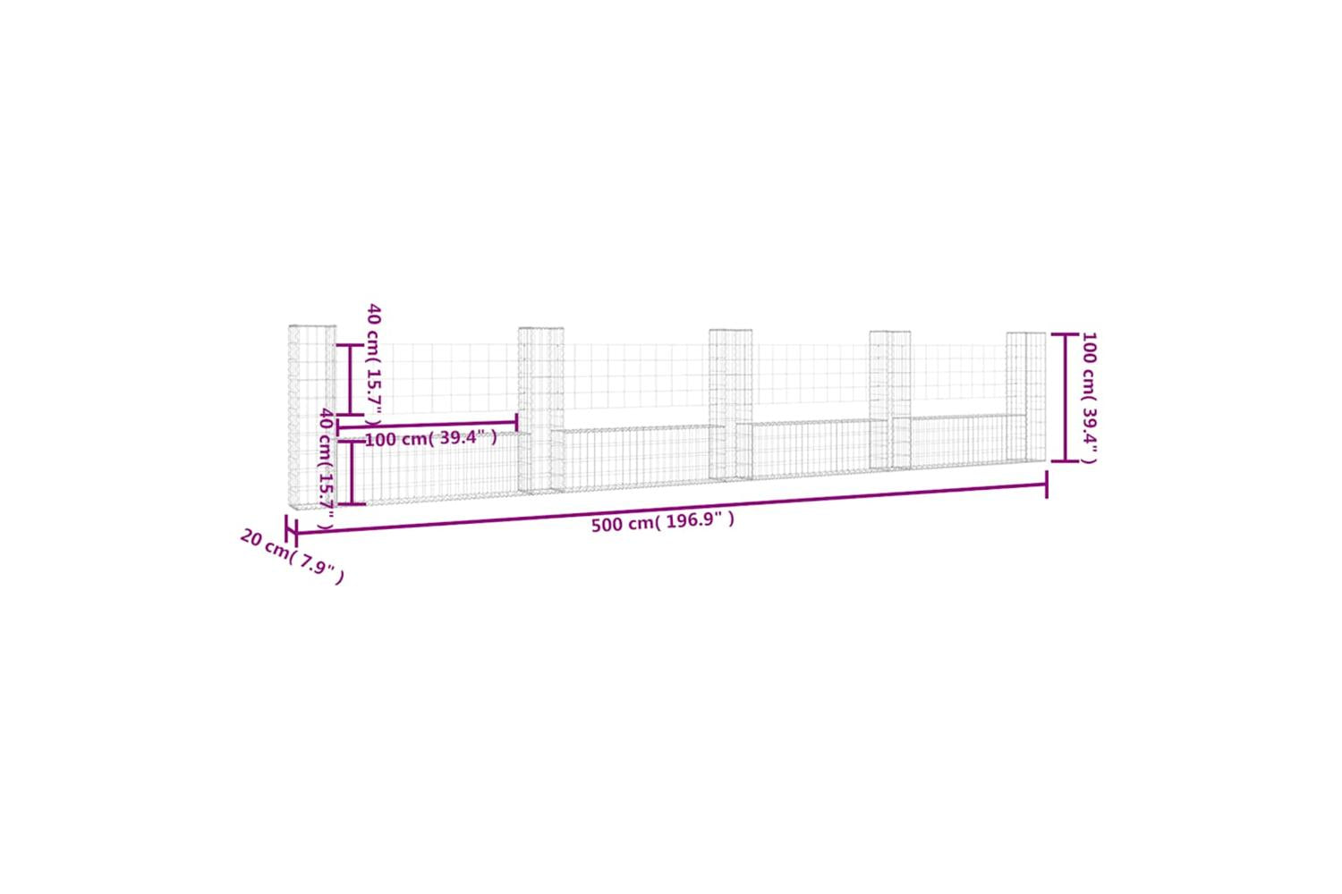 vidaXL 151278 U-shape Gabion Basket With 5 Posts Iron 500x20x100cm-6