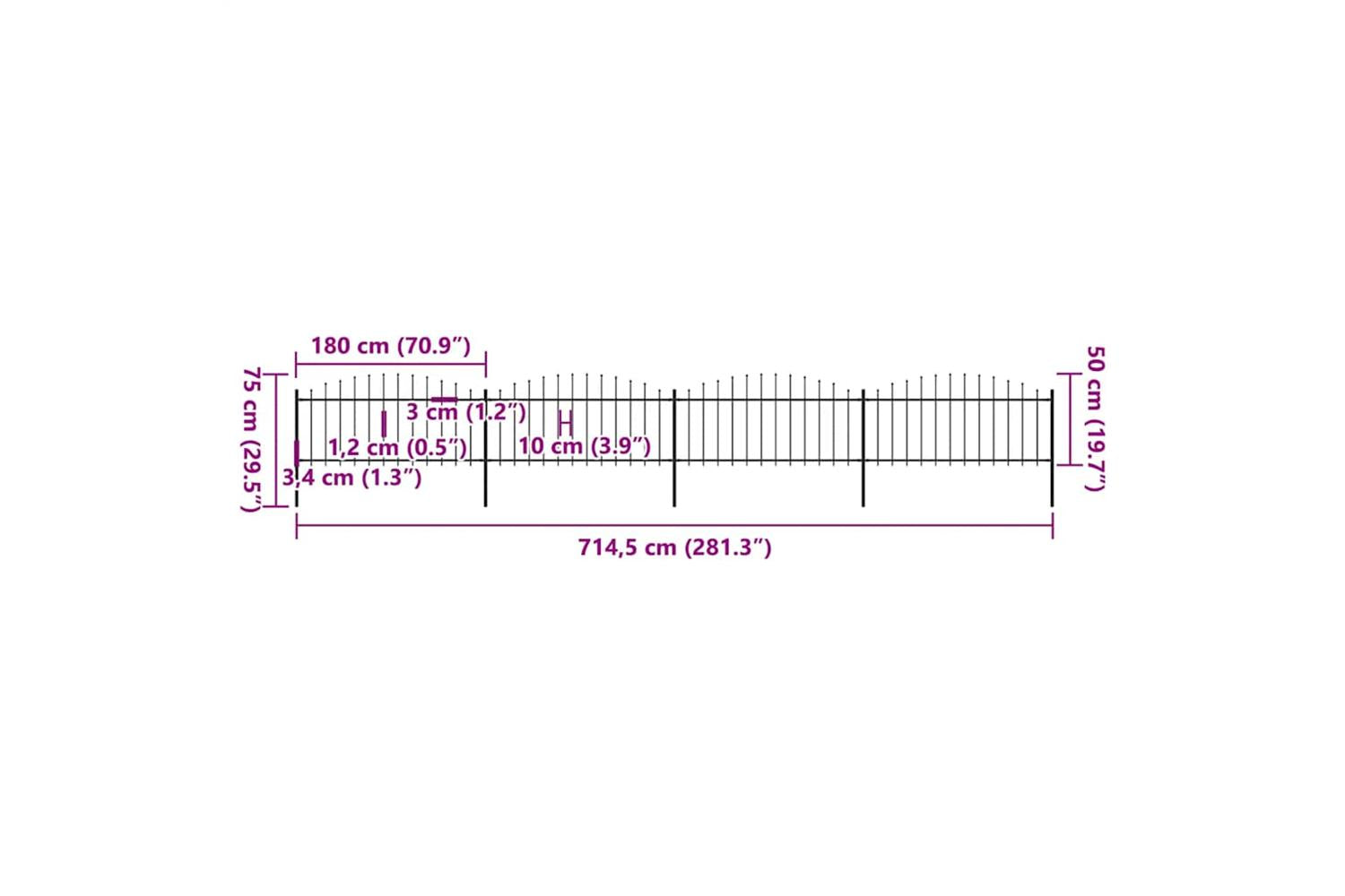 Vidaxl 277706 Garden Fence With Spear Top Steel (0.5-0.75)x6.8 M Black-5
