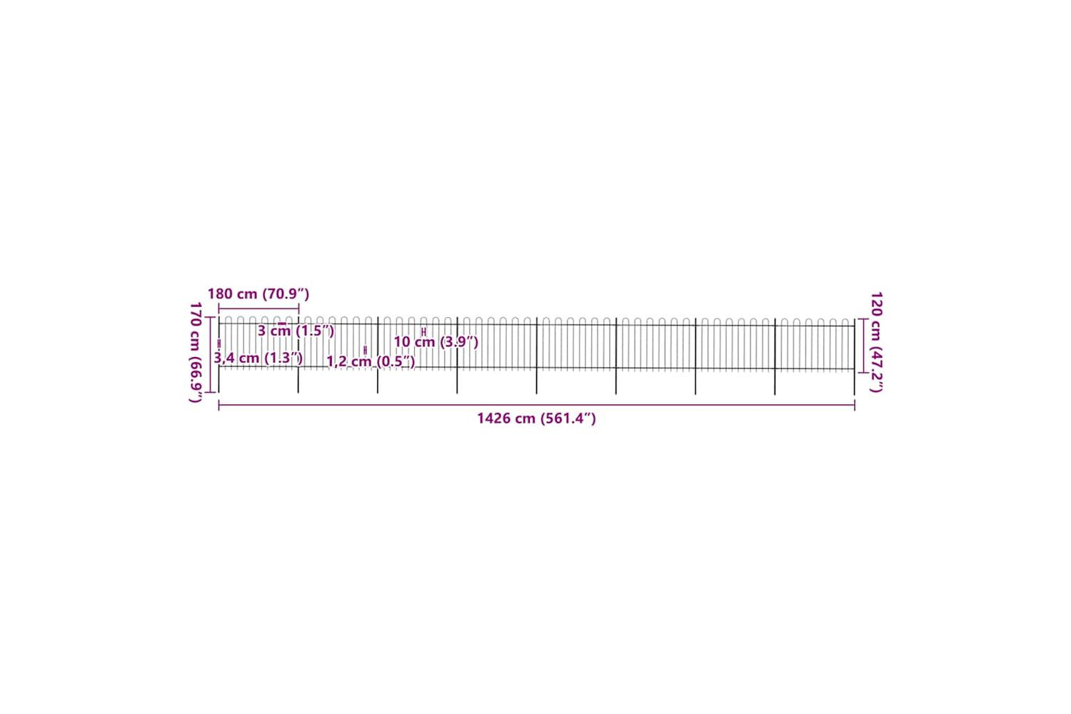 Vidaxl 277672 Garden Fence With Hoop Top Steel 13.6x1.2 M Black-5