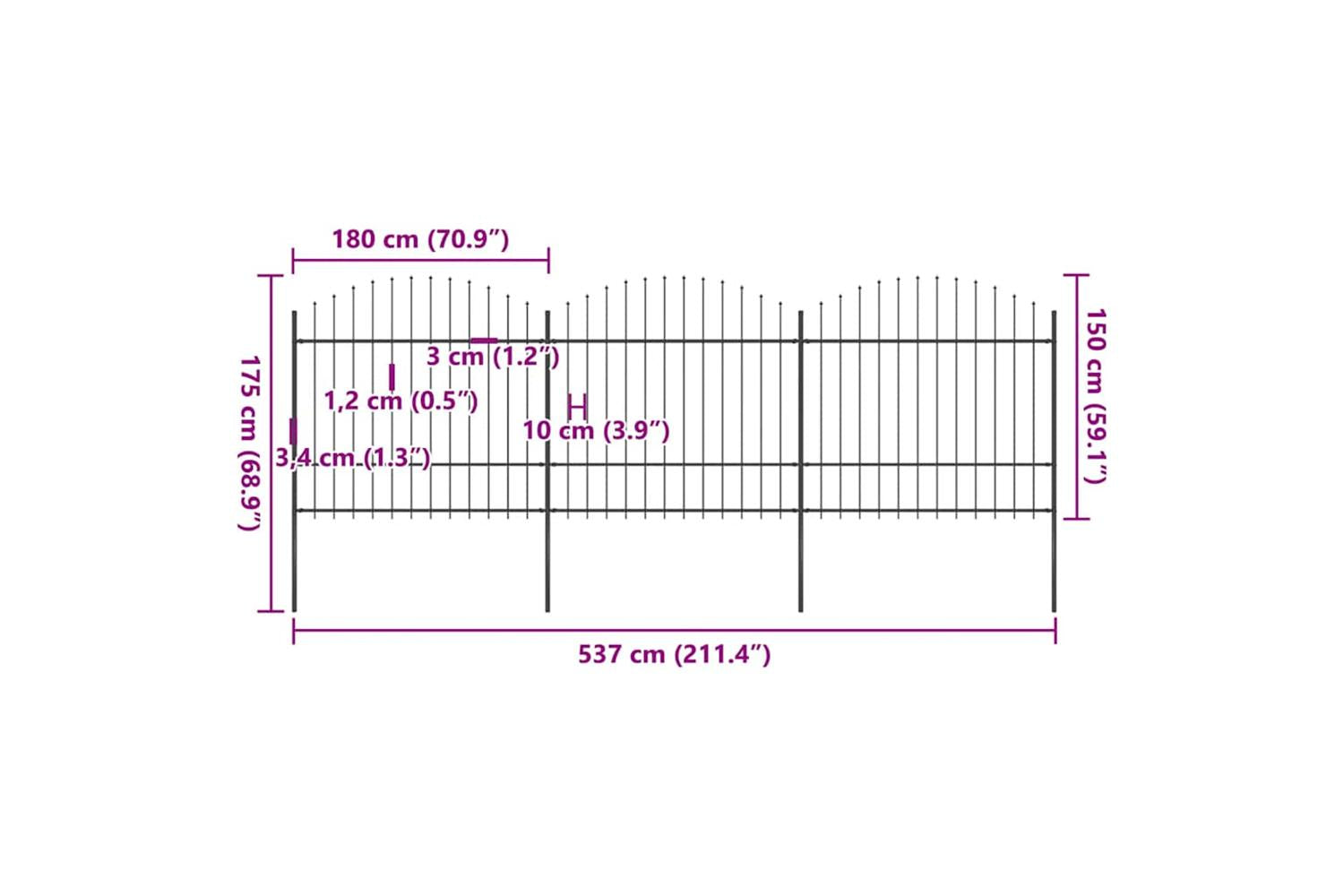 Vidaxl 277741 Garden Fence With Spear Top Steel (1.5-1.75)x5.1 M Black-5