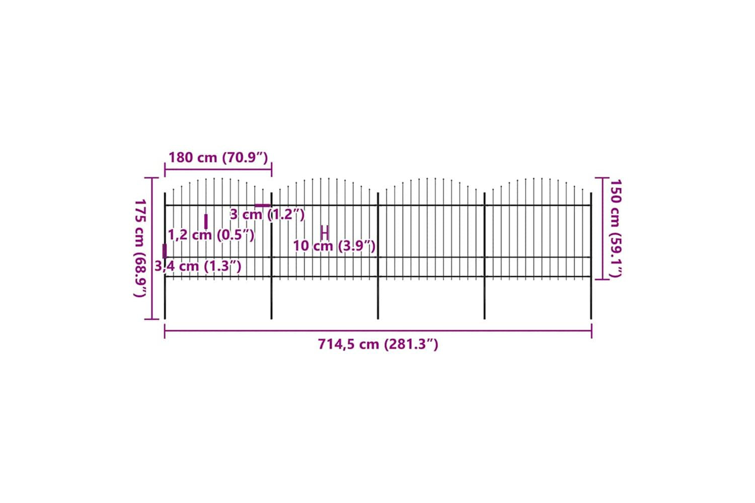 Vidaxl 277742 Garden Fence With Spear Top Steel (1.5-1.75)x6.8 M Black-5