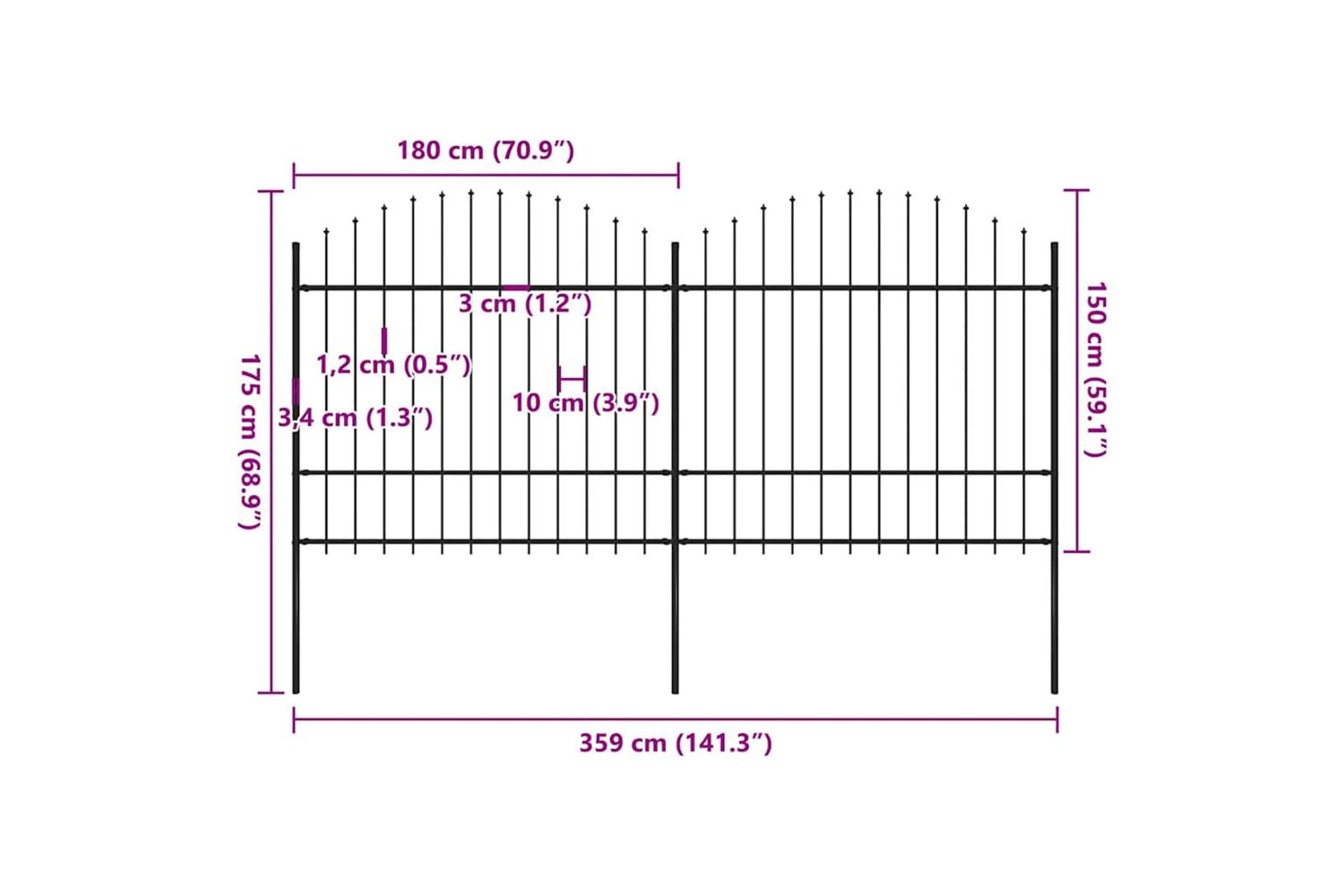 Vidaxl 277740 Garden Fence With Spear Top Steel (1.5-1.75)x3.4 M Black-5