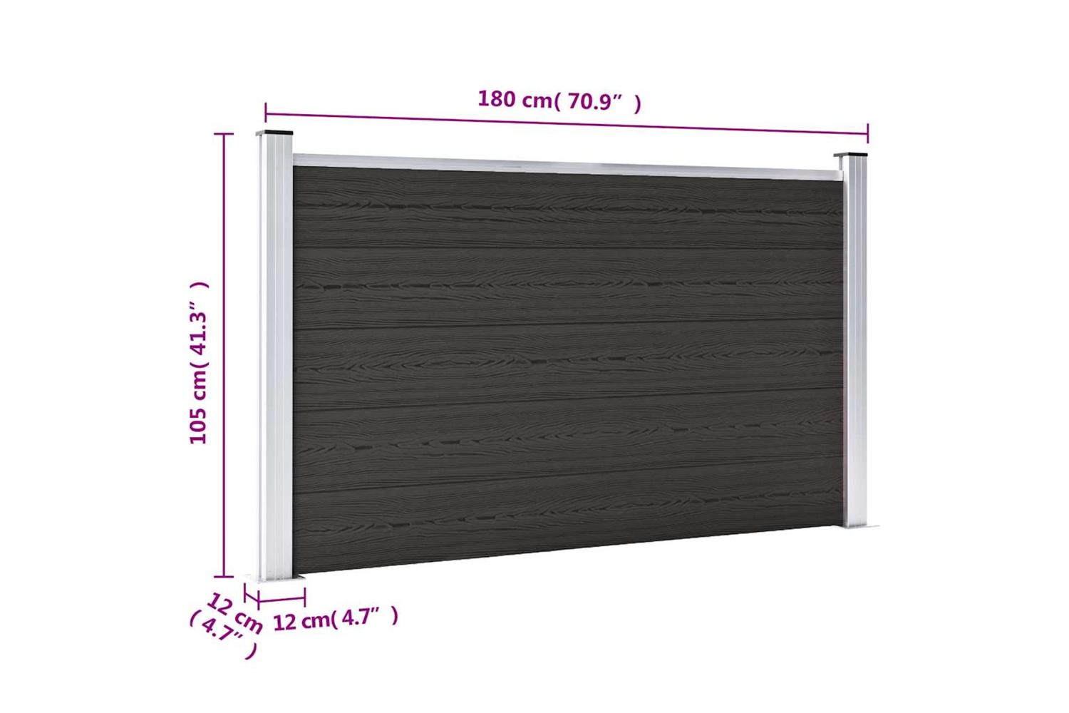 vidaXL Fence Panel Wpc 180x105cm Black-8