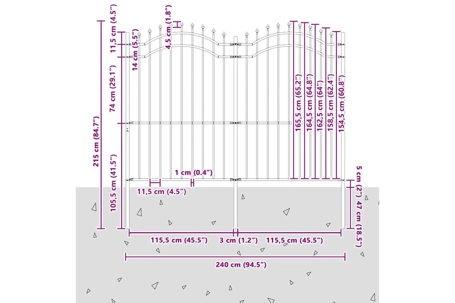 vidaXL 151083 Garden Fence With Spear Top Black 222cm Powder-coated Steel-6