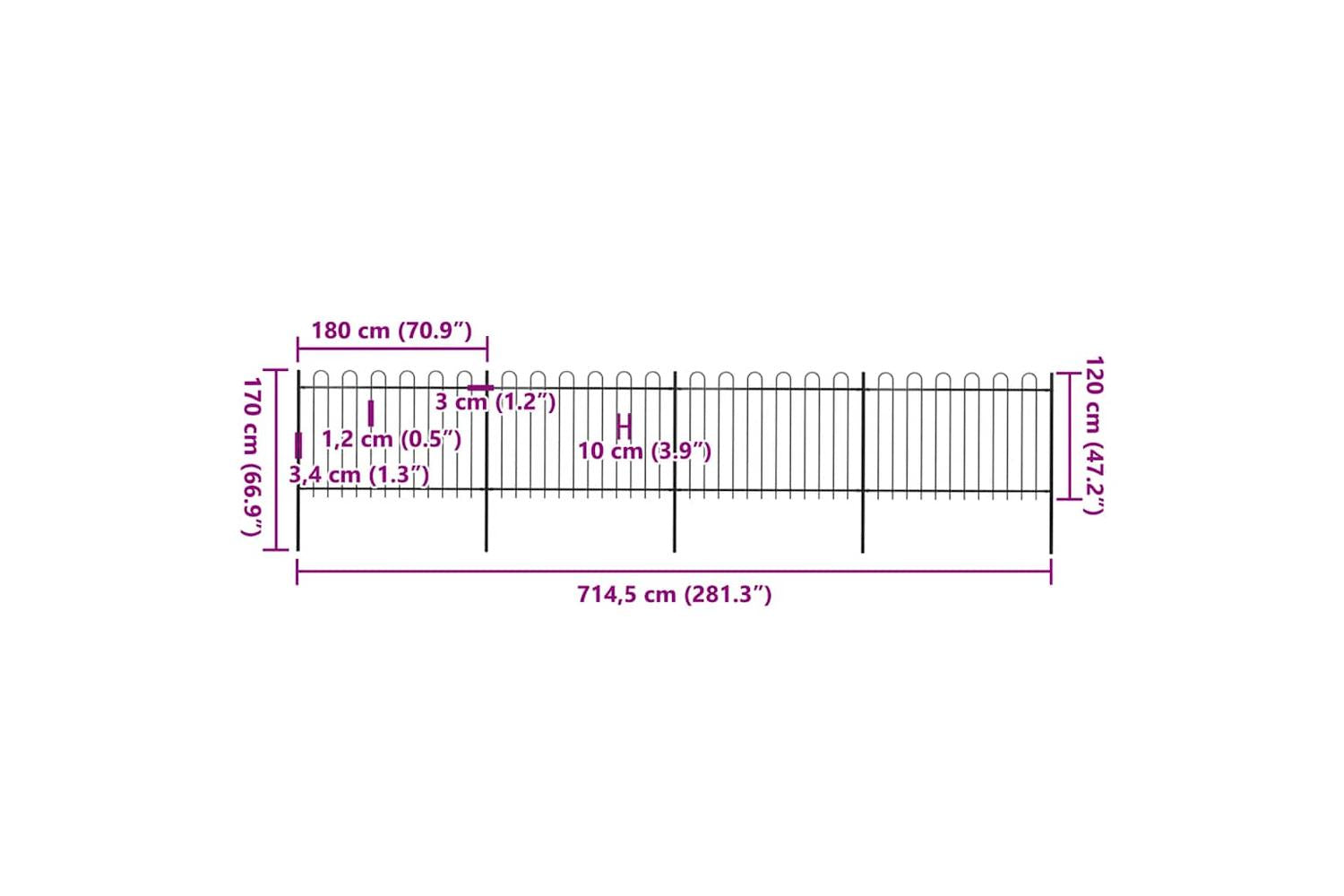 Vidaxl 277668 Garden Fence With Hoop Top Steel 6.8x1.2 M Black-5