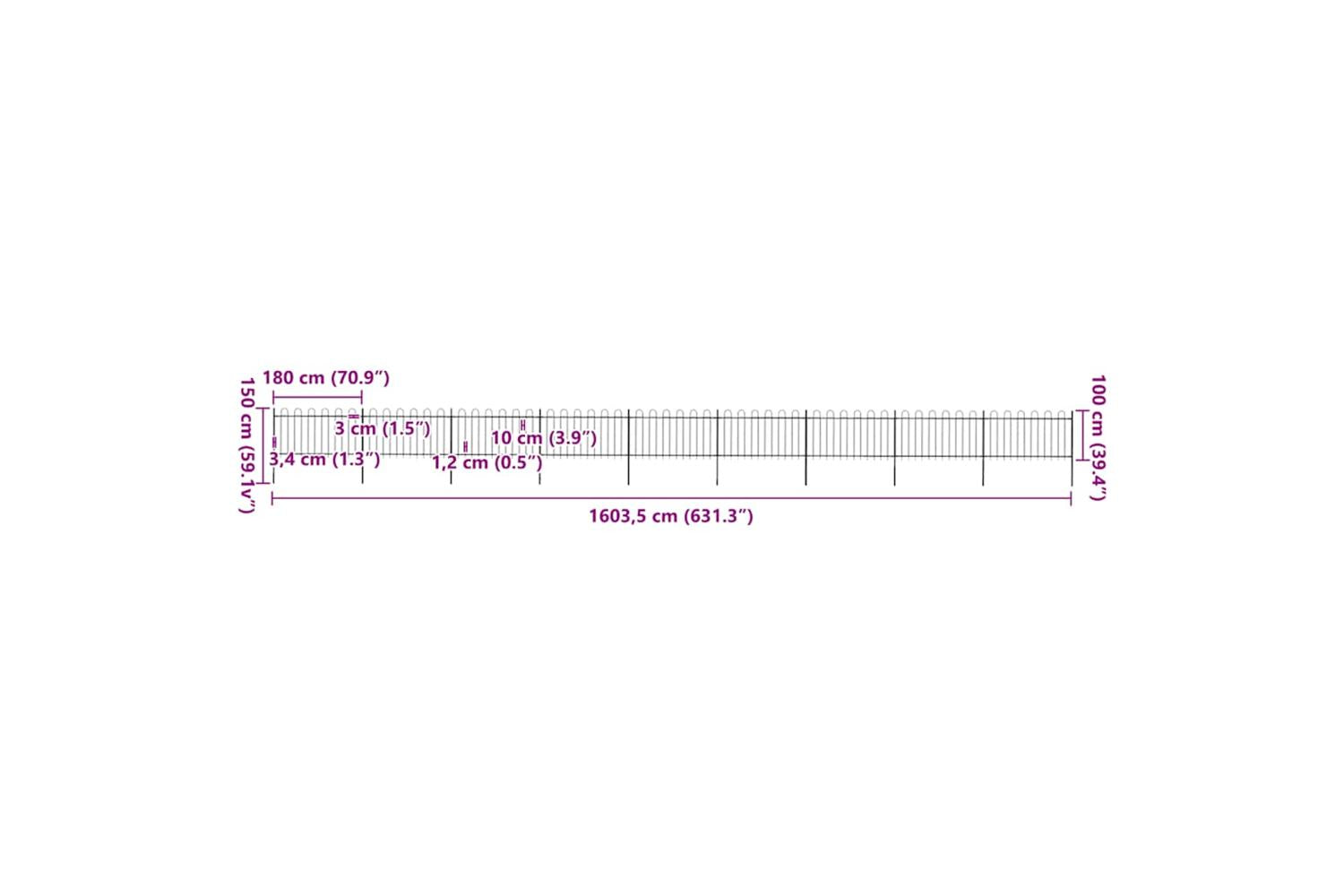 Vidaxl 277664 Garden Fence With Hoop Top Steel 15.3x1 M Black-5