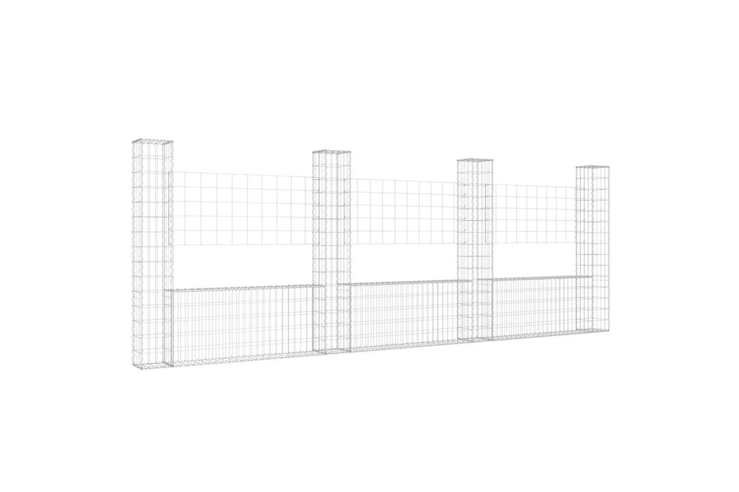 vidaXL 151284 U-shape Gabion Basket With 4 Posts Iron 380x20x150cm-2