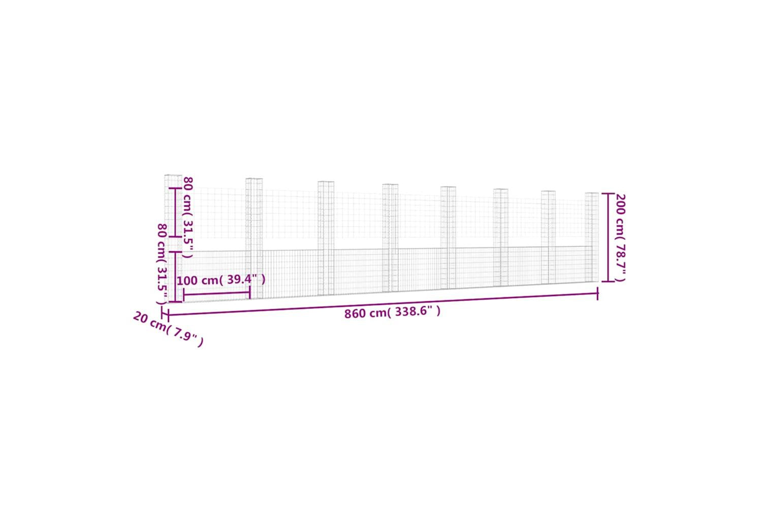 vidaXL 151295 U-shape Gabion Basket With 8 Posts Iron 860x20x200cm-6