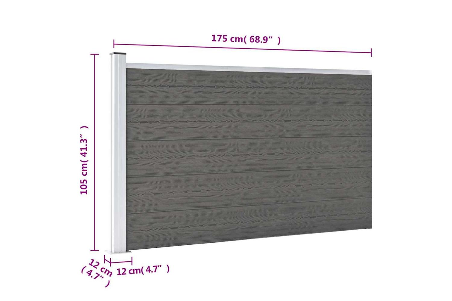 vidaXL Garden Fence Wpc 175x105cm Grey-9