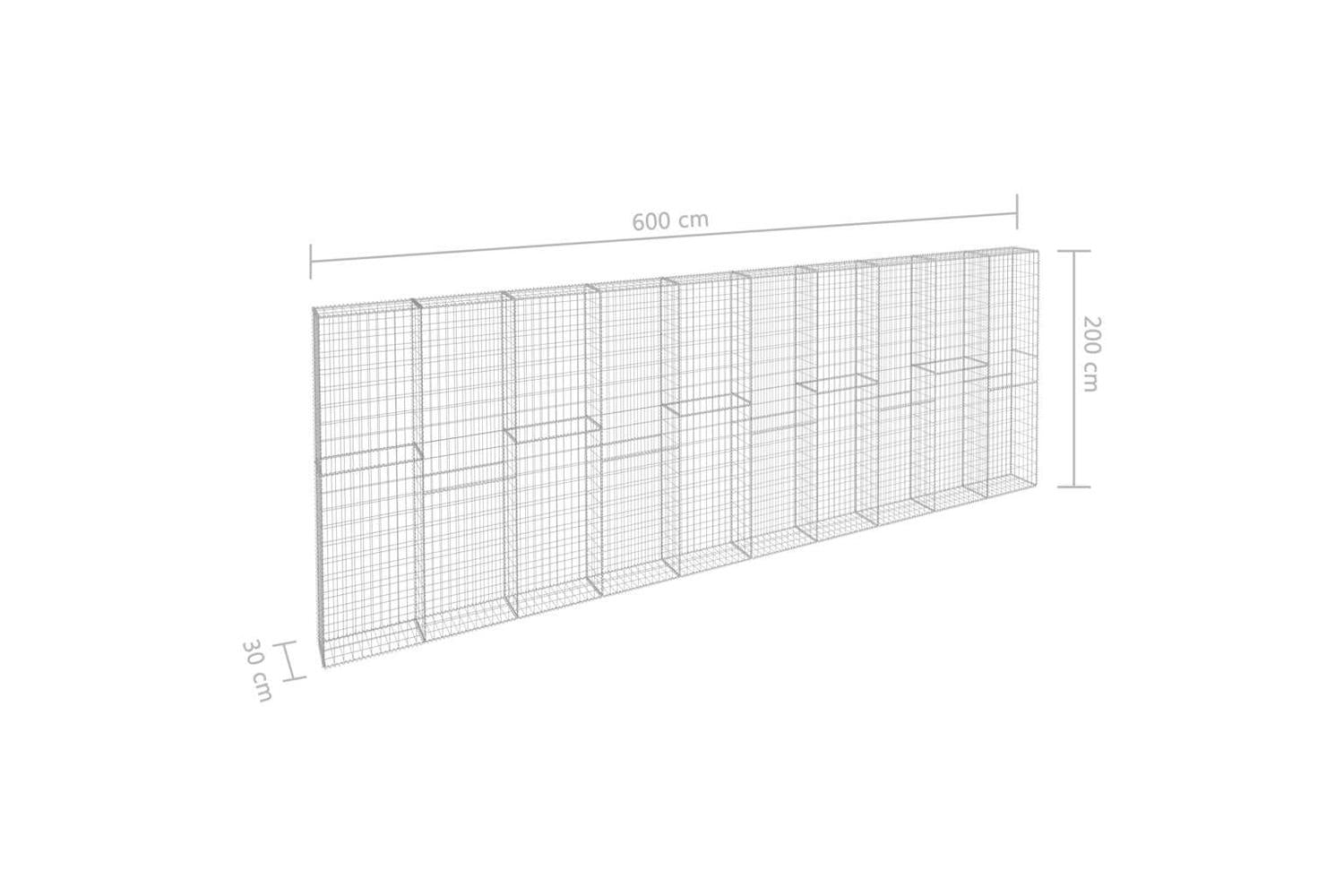 vidaXL 144915 Gabion Wall With Covers Galvanised Steel 600x30x200cm-6