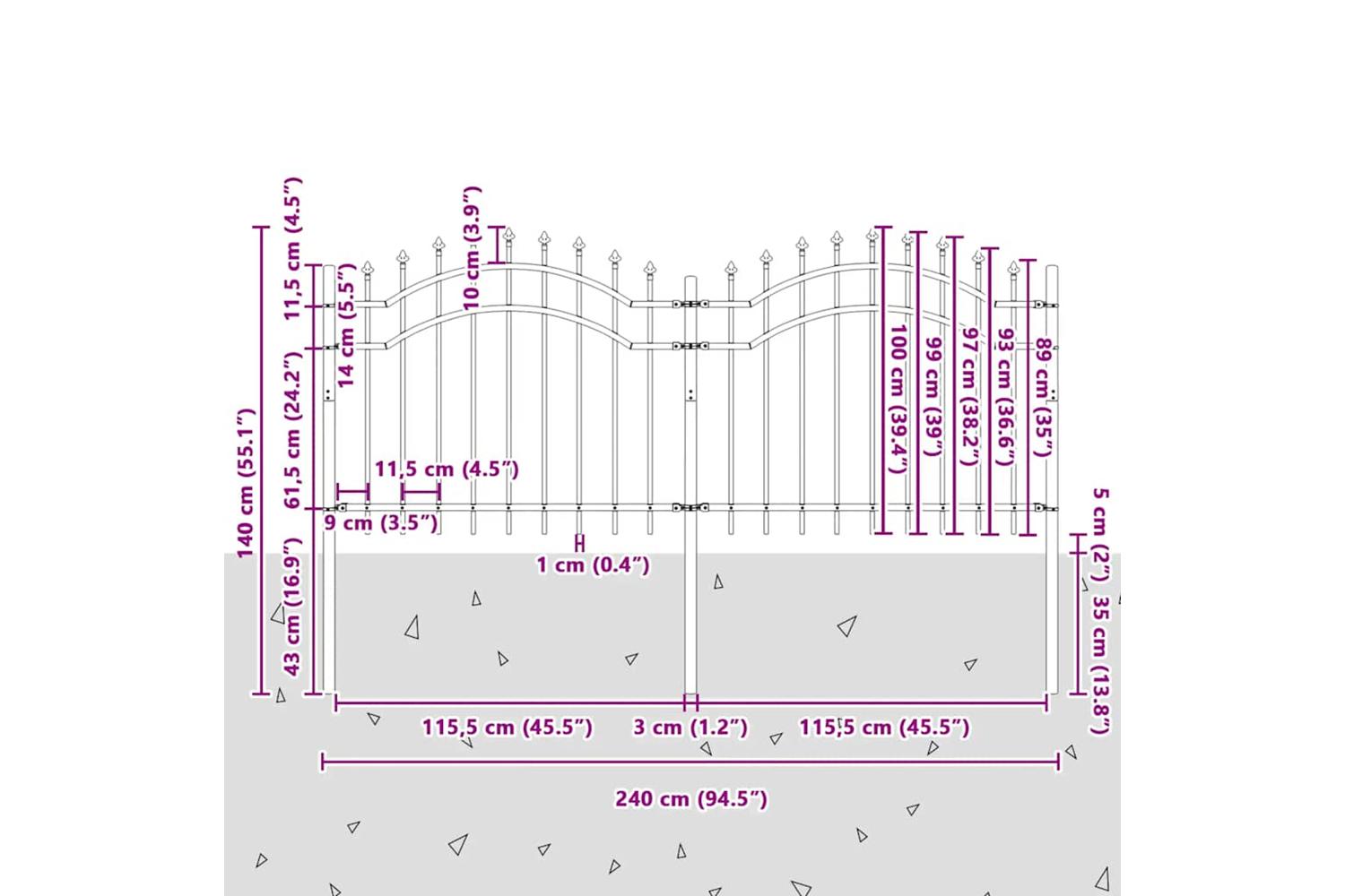 vidaXL 151080 Garden Fence With Spear Top Black 140cm Powder-coated Steel-6